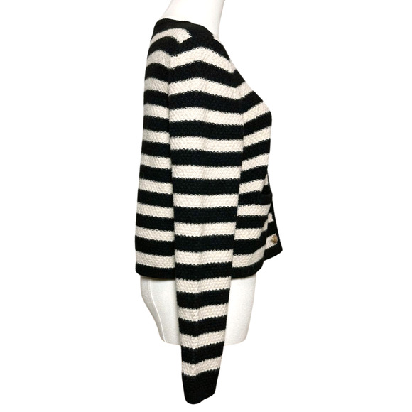 A New Day Black Ivory Striped Gold Button Front Cotton Blend Cardigan Medium - Picture 3 of 7